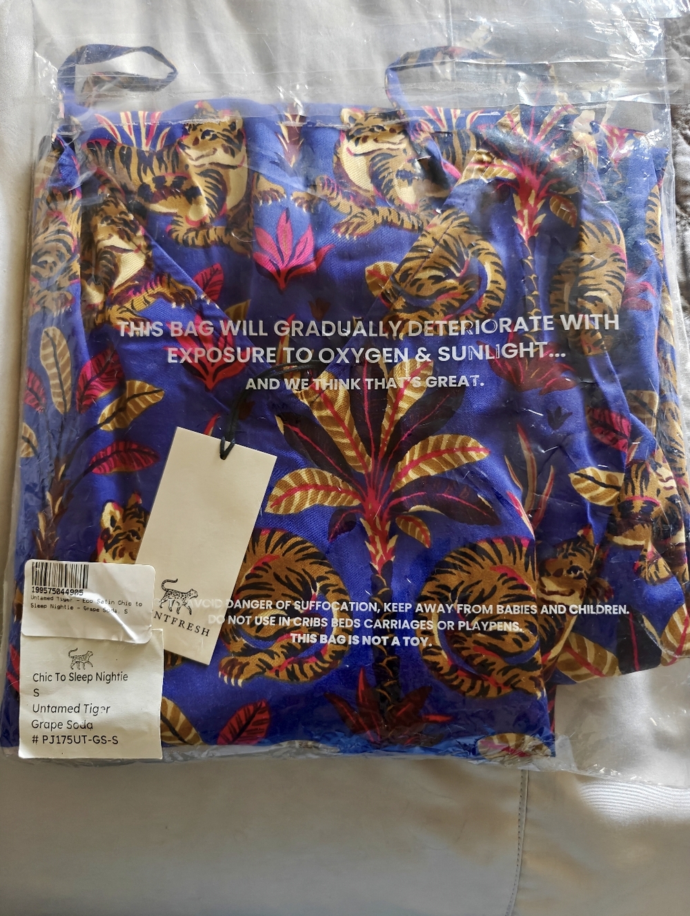 Printfresh Untamed Tiger Satin Chic to Sleep Nightie - Grape Soda,Size  Small - Picture 8 of 8